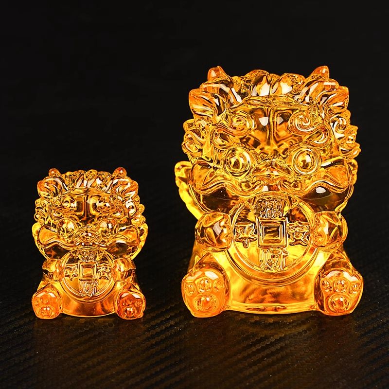 Golden Citrine Wealth Beast Feng Shui Ornament – Ancient Style Glass Decor for Prosperity & Protection