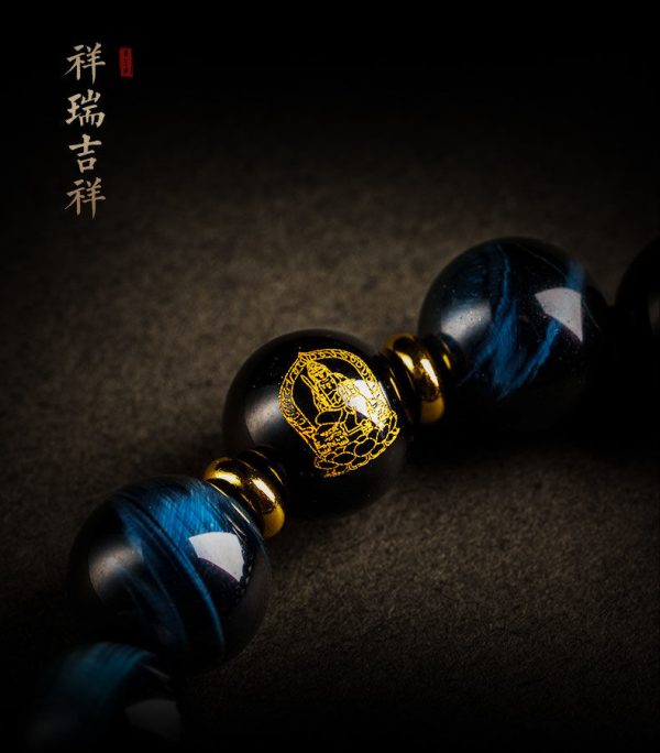 Elegant bracelet in natural lighting, highlighting its harmony of earthy tones and spiritual symbolism.
