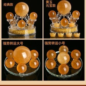 Feng Shui citrine sphere placed on a desk, enhancing career success and financial opportunities.