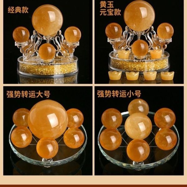 Feng Shui citrine sphere placed on a desk, enhancing career success and financial opportunities.
