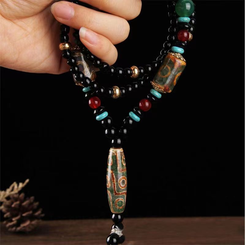 Nine-Eye Dzi Bead Necklace Pendant