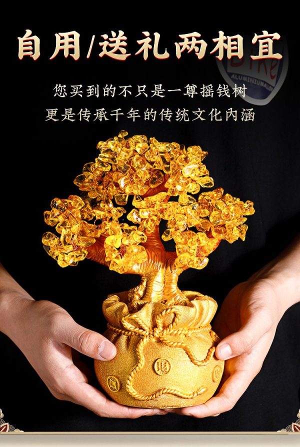 Elegant money tree ornament placed on a desk, radiating positivity and attracting financial opportunities.